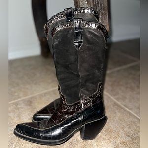 Donald J Pliner Vero Cuoio Tooled Suede+ Leather Cowboy Size 6. Black.